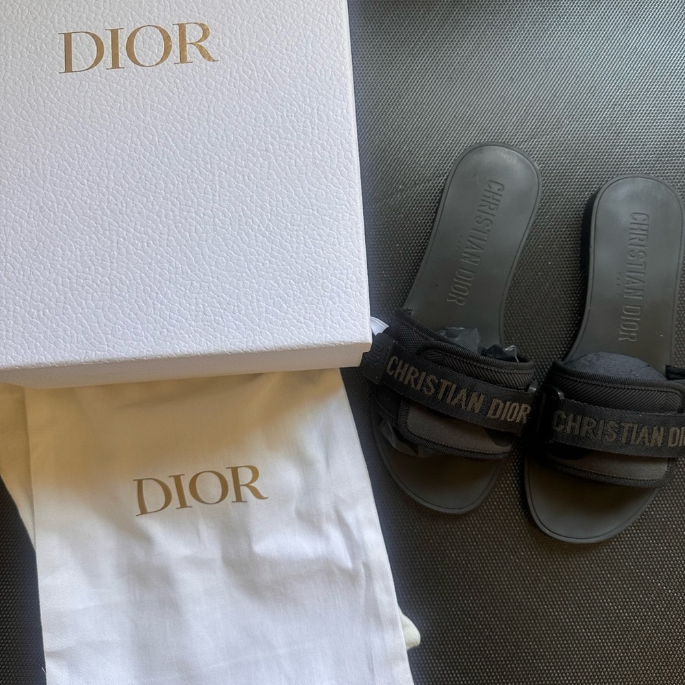 SOLD Dior Black Slide Sandals stretch camo